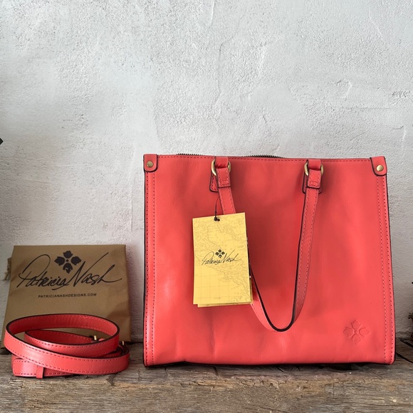 Patricia Nash Leather Ava Medium Tote with Crossbody Strap - Coral - Picture 10 of 10